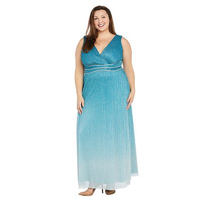 Plus Size R M Richards Sculpted Rhinestone Waist Detail With Ombre Mesh Dress