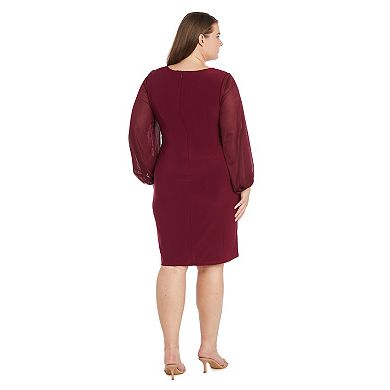 Plus Size R&M Richards Blouson Sleeve Surplice Wrap Dress With Rhinestone Button Detail