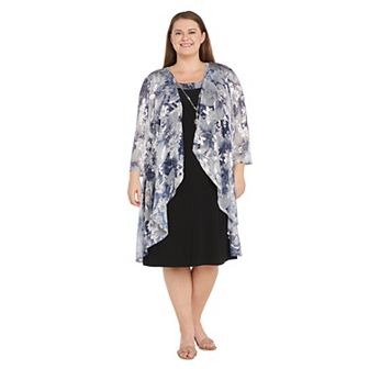 Plus Size R&M Richards 3 pc Duster & Tank Dress with Detachable Necklace