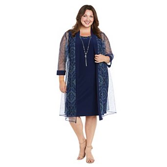 Plus Size R&M Richards 2 pc Embroidered Sequin Duster & Dress Set