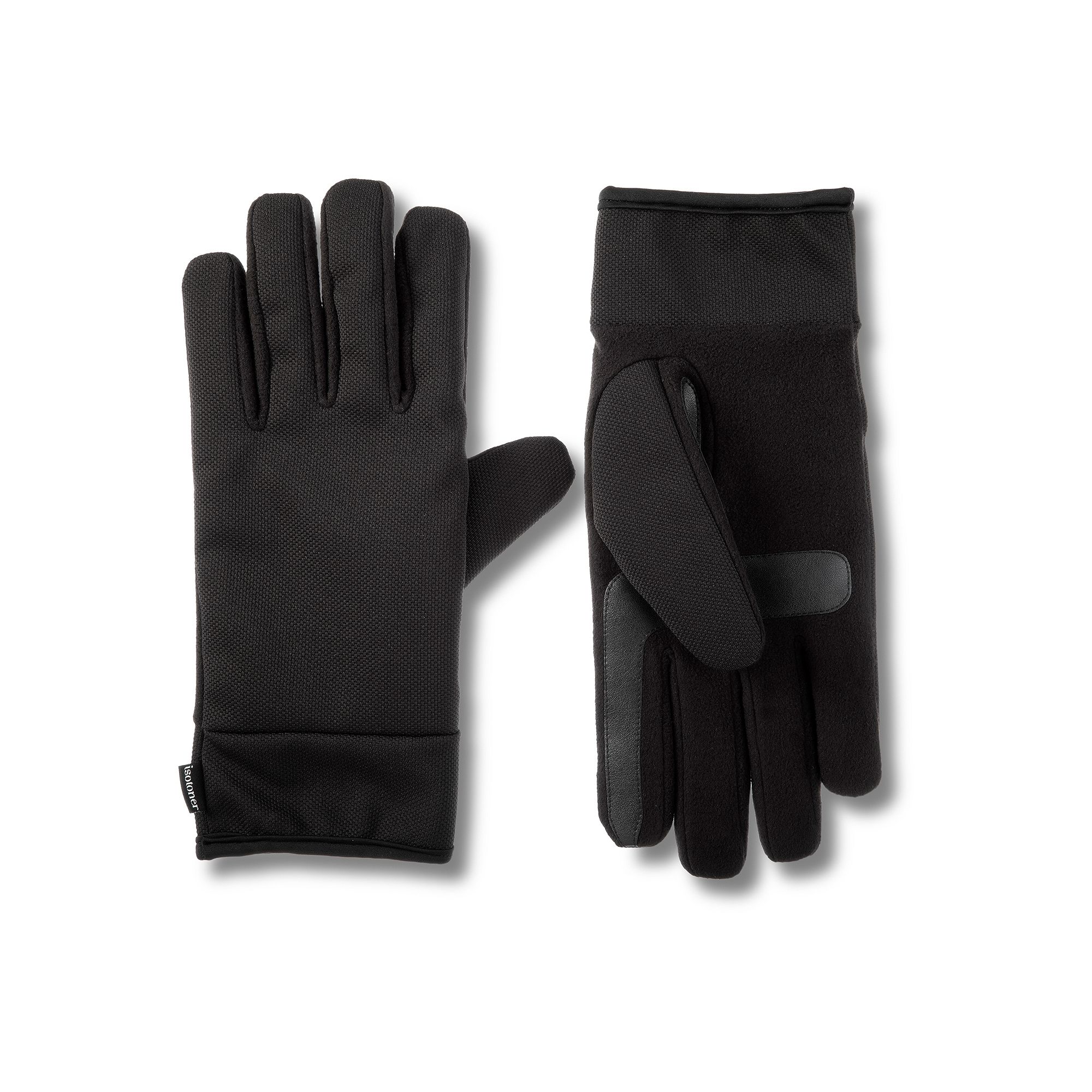 Mens isotoner Tech Cuffed Stretch Gloves, Size: Medium, Black