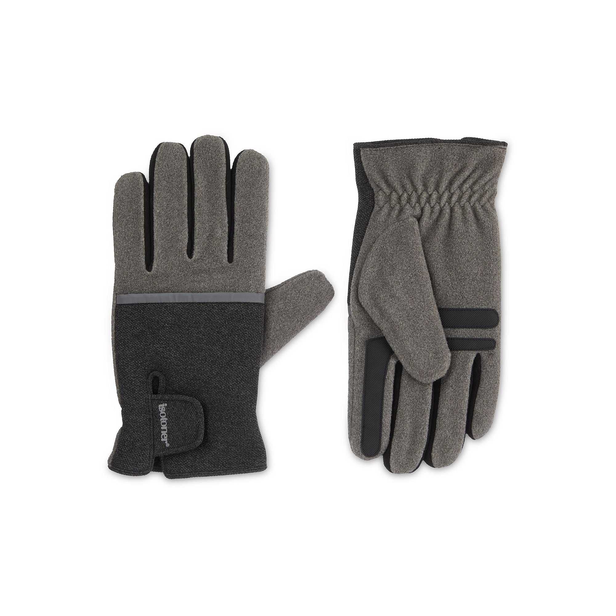 Mens isotoner Reflective Tech Stretch Fleece Water Repellent Gloves with T