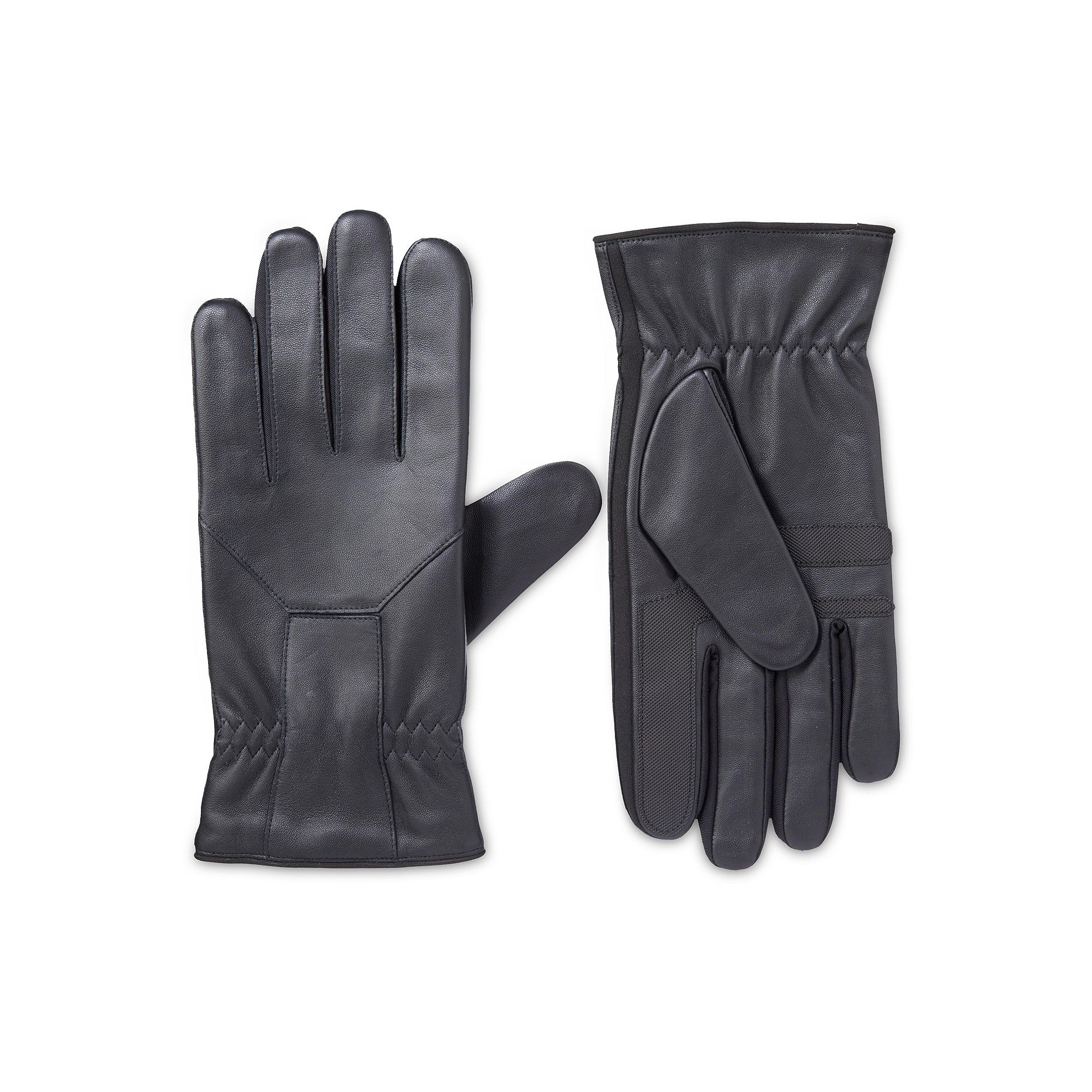 Mens isotoner Water Repellent Leather Touchscreen Stretch Gloves, Size: Me