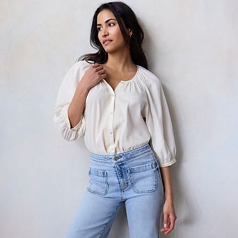 Women's LC Lauren Conrad Raglan Sleeve Button Front Top