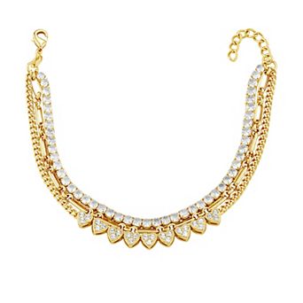 Brilliance 18k Gold Flash Plated Cubic Zirconia Triple Heart Tennis Bracelet