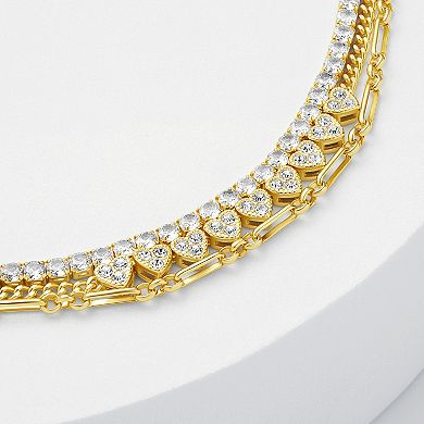 Brilliance 18k Gold Flash Plated Cubic Zirconia Triple Heart Tennis Bracelet