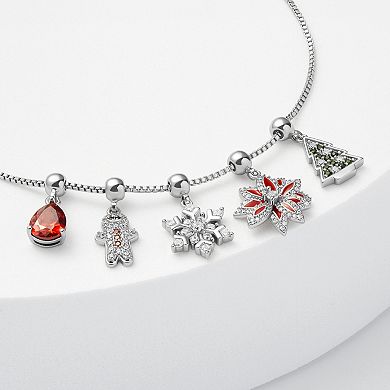 Brilliance Fine Silver Plated Garnet and Cubic Zirconia Christmas Slider Bracelet