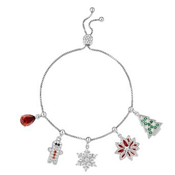 Brilliance Fine Silver Plated Garnet and Cubic Zirconia Christmas Slider Bracelet