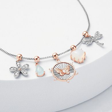 Brilliance Fine Silver Plated and 18k Rose Gold Flash Plated Cubic Zirconia and Opal Charm Slider Bracelet