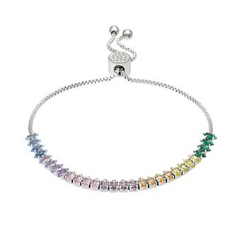 Brilliance Fine Silver Plated Multicolor Cubic Zirconia Slider Bracelet