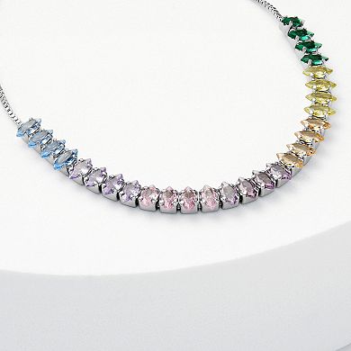 Brilliance Fine Silver Plated Multicolor Cubic Zirconia Slider Bracelet