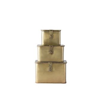 Storied Home Square Brass-Tone Metal Boxes Table Decor 3 pc Set