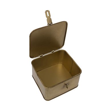 Storied Home Square Brass-Tone Metal Boxes Table Decor 3-Piece Set
