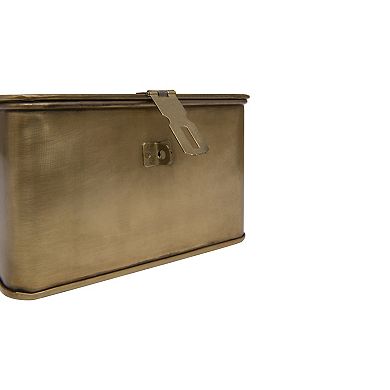 Storied Home Square Brass-Tone Metal Boxes Table Decor 3-Piece Set