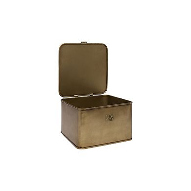 Storied Home Square Brass-Tone Metal Boxes Table Decor 3-Piece Set