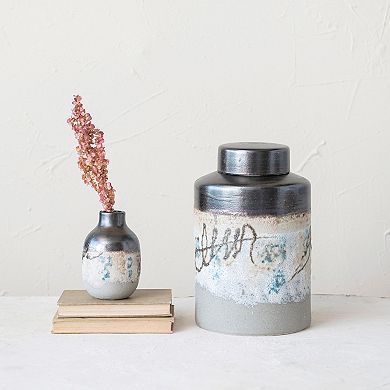 Storied Home Painted Reactive Glaze Stoneware Vase Table Decor