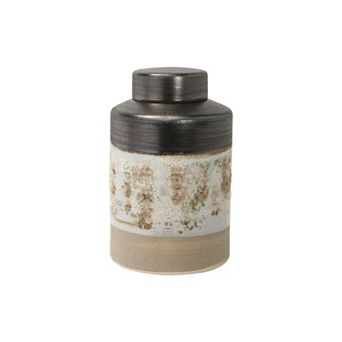 Storied Home Painted Reactive Glaze Stoneware Jar with Lid