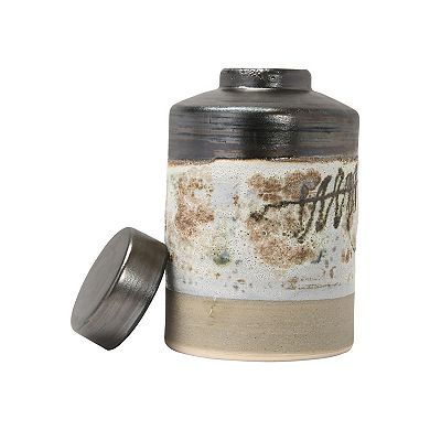 Storied Home Painted Reactive Glaze Stoneware Jar with Lid