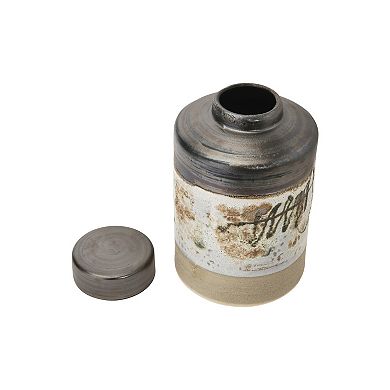 Storied Home Painted Reactive Glaze Stoneware Jar with Lid