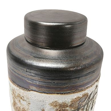 Storied Home Painted Reactive Glaze Stoneware Jar with Lid
