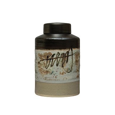 Storied Home Painted Reactive Glaze Stoneware Jar with Lid
