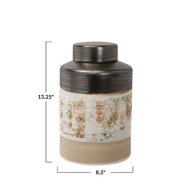 Storied Home Painted Reactive Glaze Stoneware Jar with Lid