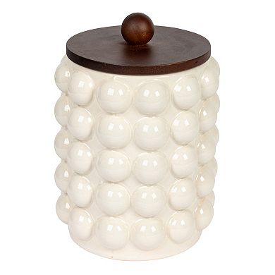 Storied Home Stoneware Raised Dots Storage Canister with Wood Lid