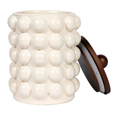Storied Home Stoneware Raised Dots Storage Canister with Wood Lid