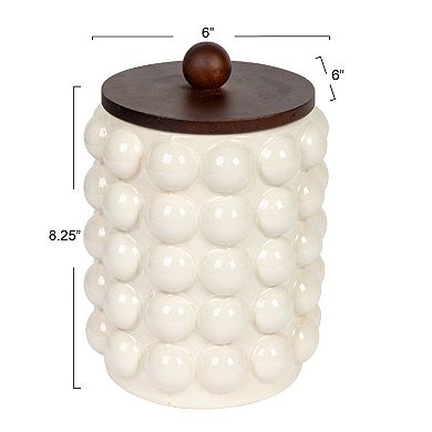 Storied Home Stoneware Raised Dots Storage Canister with Wood Lid