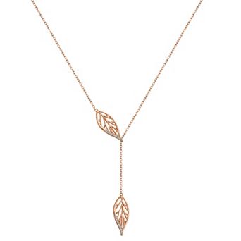 Classic Treasures 14k Rose Gold over Silver 1/10 Carat T.W. Diamond Leaf Y-Necklace