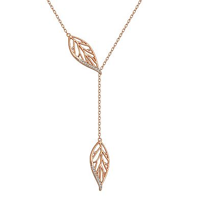 Classic Treasures 14k Rose Gold over Silver 1/10 Carat T.W. Diamond Leaf Y-Necklace
