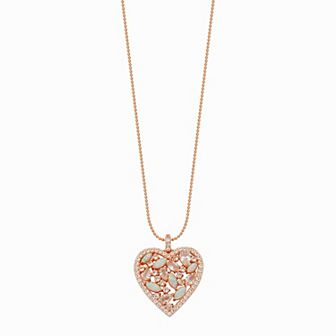 Classic Treasures 14k Rose Gold over Silver Lab-Created Opal & Lab-Created White Sapphire Heart Pendant Necklace