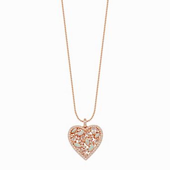 Classic Treasures 14k Rose Gold over Silver Lab-Created Opal & Lab-Created White Sapphire Heart Pendant Necklace