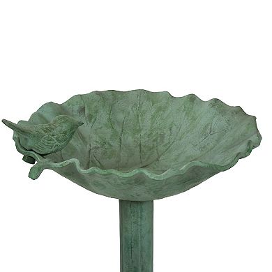 Sunnydaze Autumnal Leaf Metal Bird Bath - Green Patina - 11.75 In