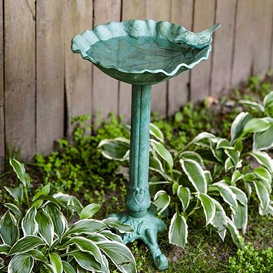 Sunnydaze Autumnal Leaf Metal Bird Bath - Green Patina - 11.75 In