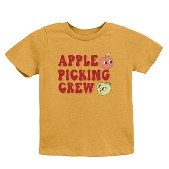 Cartoon Apple Picking Crew Youth Short Sleeve Graphic Tee