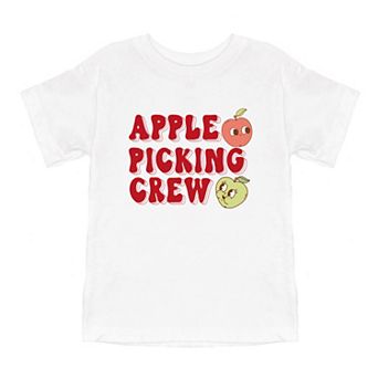 Cartoon Apple Picking Crew Toddler Short Sleeve Graphic Tee
