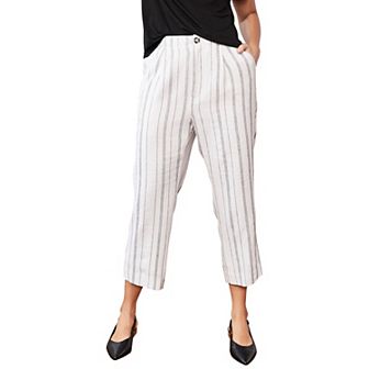 ellos Plus Size Straight Leg Cropped Linen-Blend Trousers