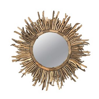 Round Coastal Driftwood Framed Sunburst Mirror