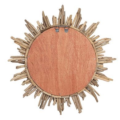 Round Coastal Driftwood Framed Sunburst Mirror