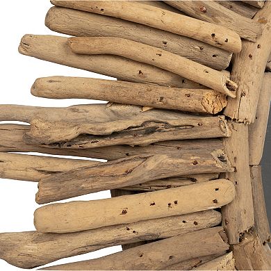 Round Coastal Driftwood Framed Sunburst Mirror