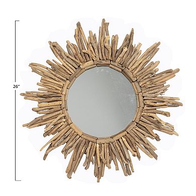 Round Coastal Driftwood Framed Sunburst Mirror