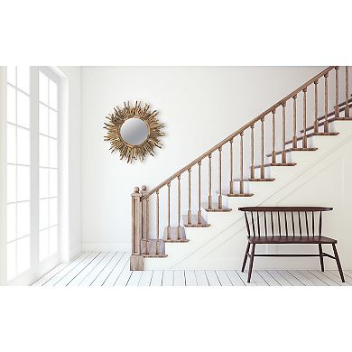 Round Coastal Driftwood Framed Sunburst Mirror
