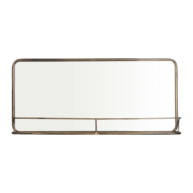 Creative Co-Op Wide Metal Framed Wall Mirror with Shelf  Brass