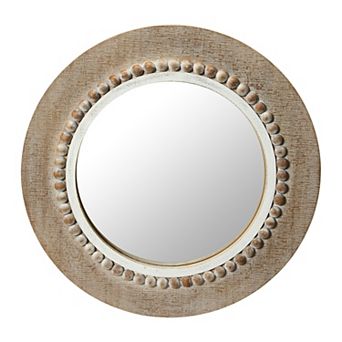 Round Coastal Wood Framed Wall Mirror