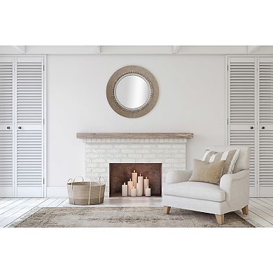 Round Coastal Wood Framed Wall Mirror