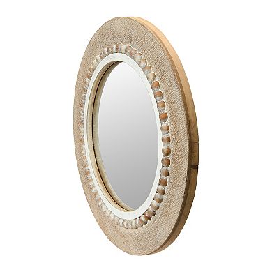Round Coastal Wood Framed Wall Mirror