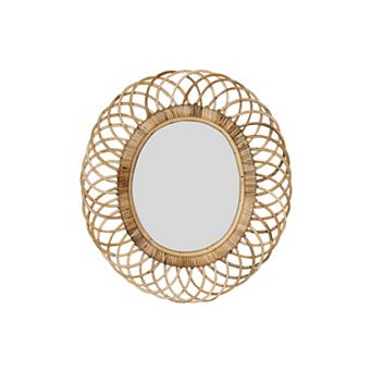 Boho Oval Woven Bamboo Framed Wall Mirror
