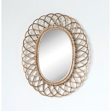 Boho Oval Woven Bamboo Framed Wall Mirror