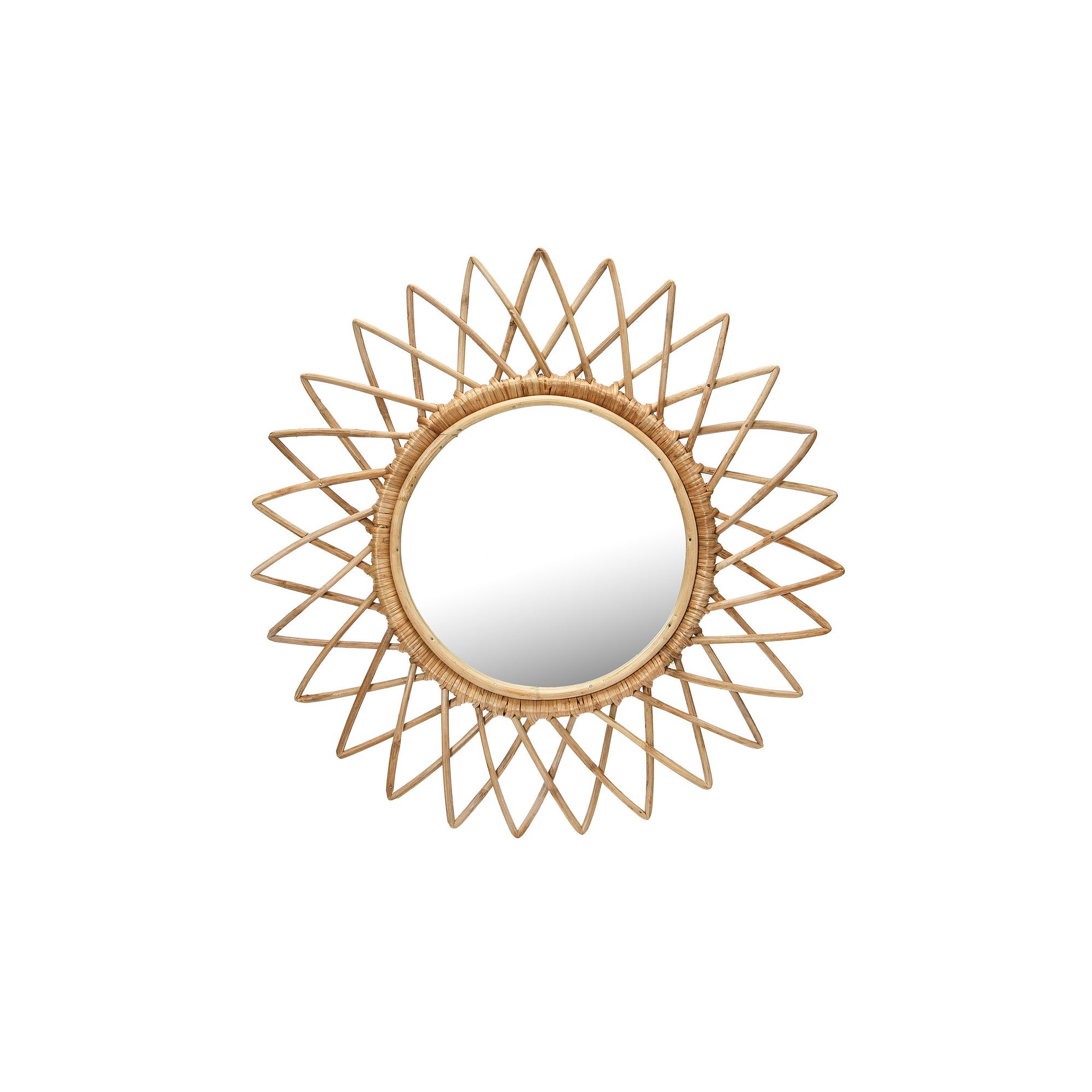 Round Cane Sunburst Wall Mirror, Multi